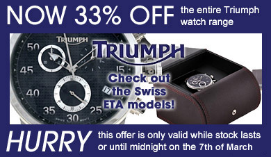 Save 33% off all Triumph mens and ladies watches